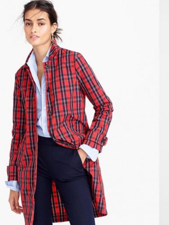 J. Crew Jackets & Blazers - J. Crew Womens Red Plaid Nylon Rain Coat Size 0